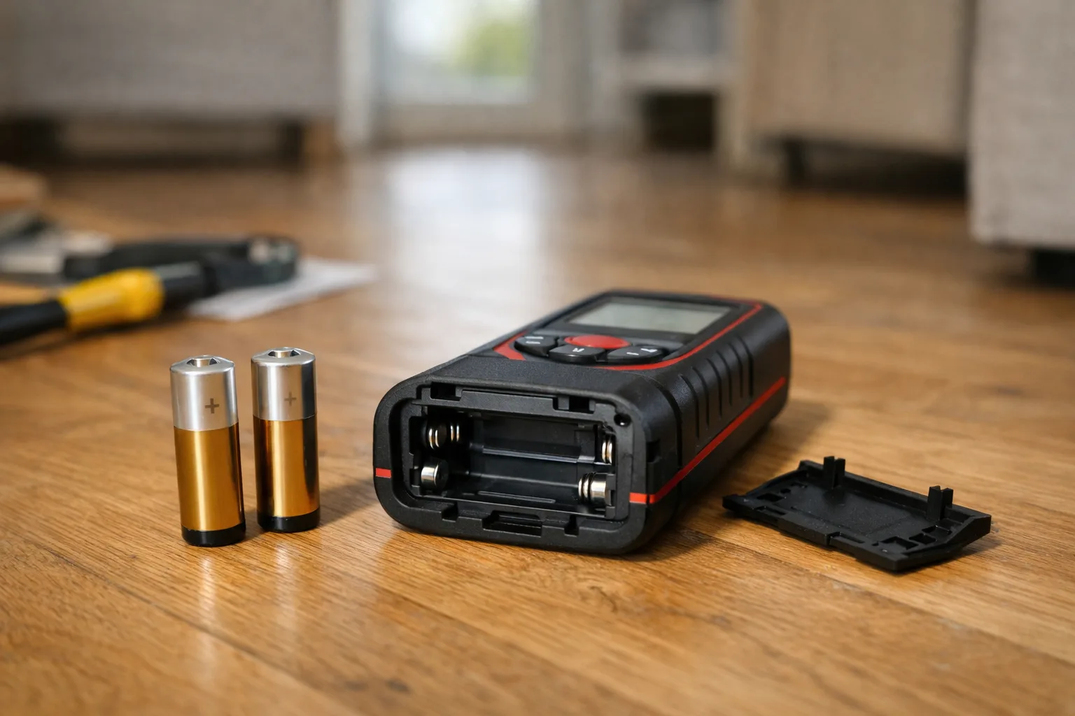 Öppnad batterilucka på en mätare.