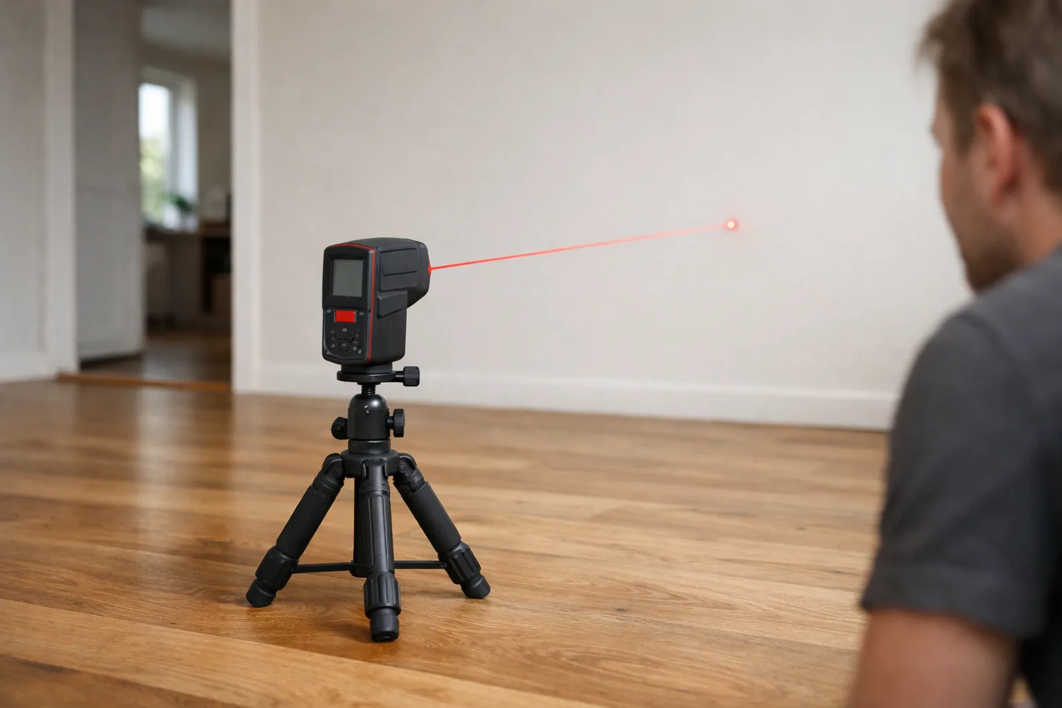 Laseravståndsmätare på ett stativ.